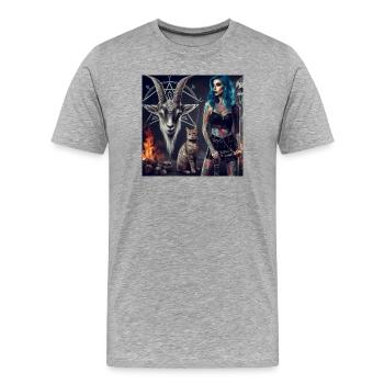 Métal Enfer Mâle Chèvre et Chat - T-shirt bio Premium Homme - gris chiné - Devant - Damien (186cm)