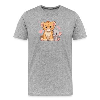Bébé lion et bébé éléphant – Motif de l’amitié douce - T-shirt bio Premium Homme - gris chiné - Devant - Damien (186cm)