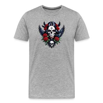 Crâne en sucre Ange avec des Roses. - T-shirt bio Premium Homme - gris chiné - Devant - Damien (186cm)