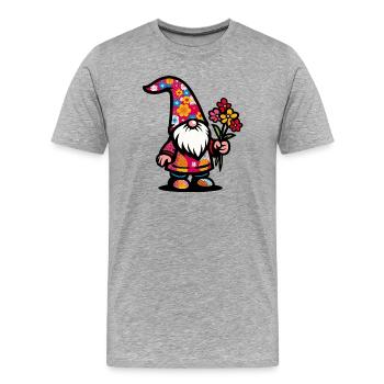 Zwerg mit Blumen - Männer Premium Bio T-Shirt - Grau meliert - Vorne - Damien (186cm)