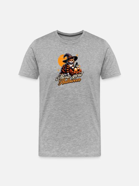 Meow-gical Halloween Cat - Men's Premium Organic T-Shirt - heather grey