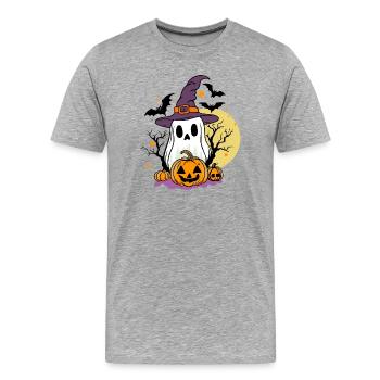 Süßes Geist-Kostüm mit Kürbis & Fledermäusen - Männer Premium Bio T-Shirt - Grau meliert - Vorne - Damien (186cm)