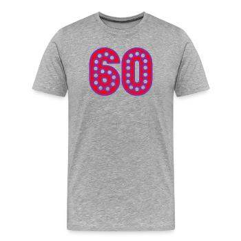 60. 60 ANS. 60e ANNIVERSAIRE. ANNIVERSAIRE 60 ANS. - T-shirt bio Premium Homme - gris chiné - Devant - Damien (186cm)
