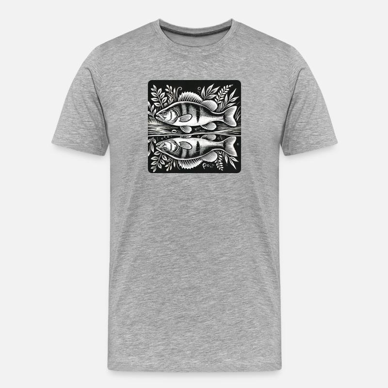 Barsch Angler Silhouette Design - Männer Premium Bio T-Shirt - Grau meliert