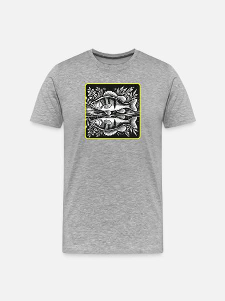 Perch Angler Silhouette Design - Men's Premium Organic T-Shirt - heather grey
