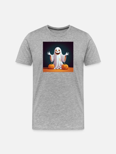 Halloween Ghost with Pumpkins - Men's Premium Organic T-Shirt - heather grey