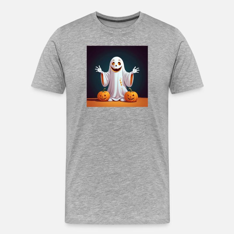 Halloween Ghost with Pumpkins - Männer Premium Bio T-Shirt - Grau meliert