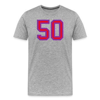 50. 50 ANS. 50e ANNIVERSAIRE. ANNIVERSAIRE 50 ANS. - T-shirt bio Premium Homme - gris chiné - Devant - Damien (186cm)