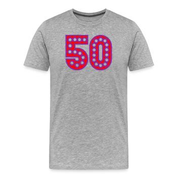 50. 50 ANS. 50e ANNIVERSAIRE. ANNIVERSAIRE 50 ANS. - T-shirt bio Premium Homme - gris chiné - Devant - Damien (186cm)