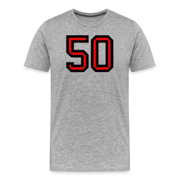 50. 50 ANS. 50e ANNIVERSAIRE. ANNIVERSAIRE 50 ANS. - T-shirt bio Premium Homme - gris chiné - Devant - Damien (186cm)