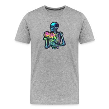 Psychedelic Skeleton with Roses Halloween - Men's Premium Organic T-Shirt - heather grey - Front - Damien (186cm)