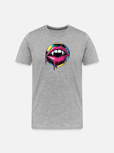 Vampire Lips Halloween 90s Vaporwave - Men's Premium Organic T-Shirt - heather grey