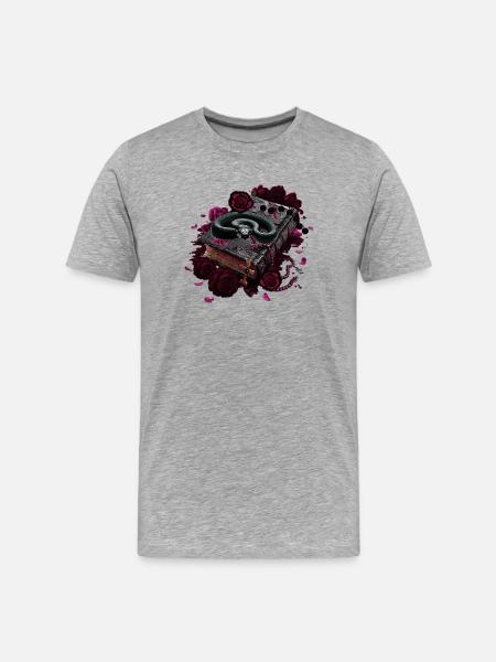 Bücher Design, Schlangen, Rosenblüten - Männer Premium Bio T-Shirt - Grau meliert