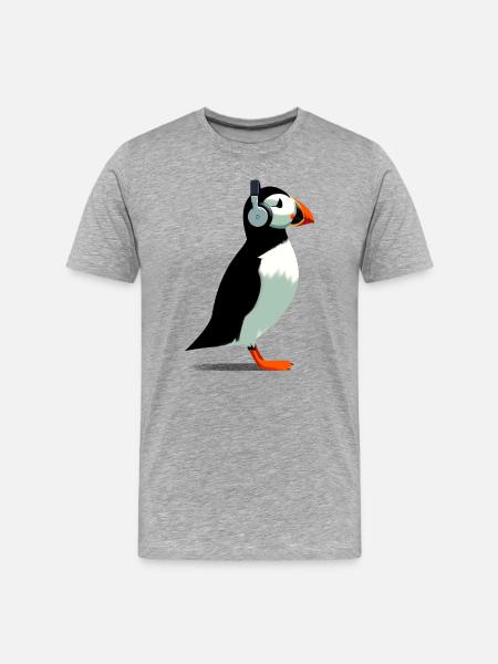 Macareux avec écouteurs - T-shirt bio Premium Homme - gris chiné