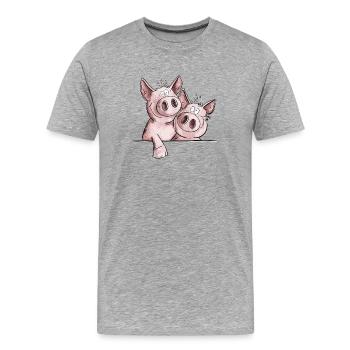 Drollige Schweinchen Schwein Wutz Wutzchen - Männer Premium Bio T-Shirt - Grau meliert - Vorne - Damien (186cm)