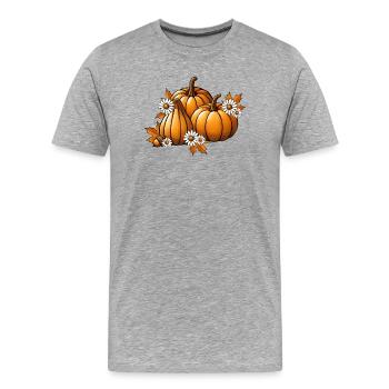 Herbst Kürbisse mit Blumen & Laub in warmen Farben - Männer Premium Bio T-Shirt - Grau meliert - Vorne - Damien (186cm)