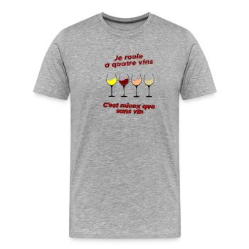 Quatre vins - T-shirt bio Premium Homme - gris chiné - Devant - Damien (186cm)