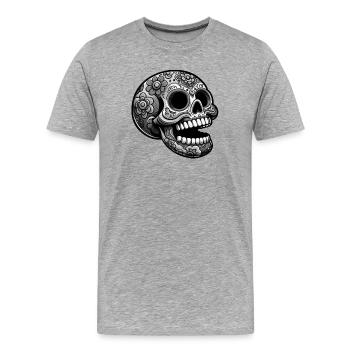 Blumen-Totenkopf Design - Männer Premium Bio T-Shirt - Grau meliert - Vorne - Damien (186cm)