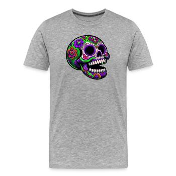 Leuchtender Totenkopf mit Blumenmotiv - Männer Premium Bio T-Shirt - Grau meliert - Vorne - Damien (186cm)