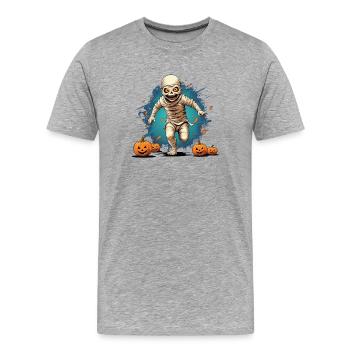 Momie d’Halloween - T-shirt bio Premium Homme - gris chiné - Devant - Damien (186cm)