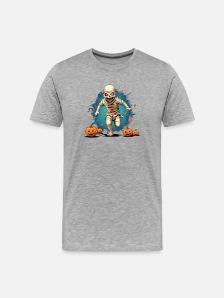 Halloween Mummy - Männer Premium Bio T-Shirt - Grau meliert