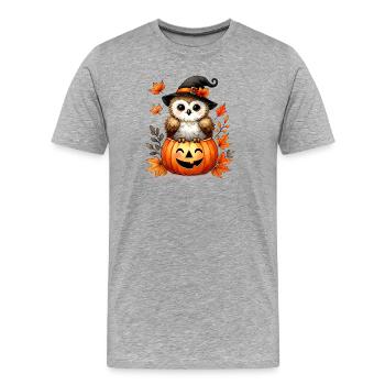 Halloween-Eule im Kürbis:herbstlicher Gruselspaß - Männer Premium Bio T-Shirt - Grau meliert - Vorne - Damien (186cm)