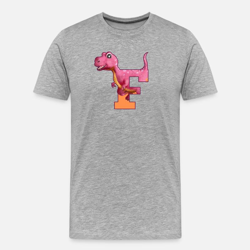 F - DINOSAURIER, Personalisierbar - Männer Premium Bio T-Shirt - Grau meliert