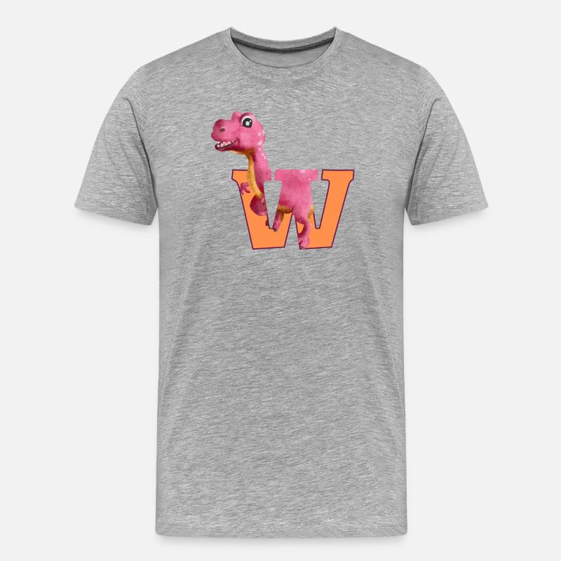 W - DINOSAURIER, Personalisierbar - Männer Premium Bio T-Shirt - Grau meliert