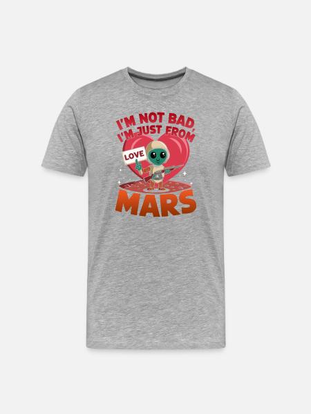 Martian Love Alien Cartoon Design - Men's Premium Organic T-Shirt - heather grey