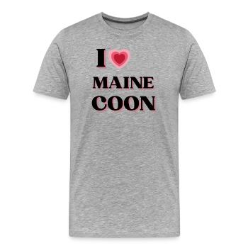 I love Maine Coon (style coeur rétro) - T-shirt bio Premium Homme - gris chiné - Devant - Damien (186cm)
