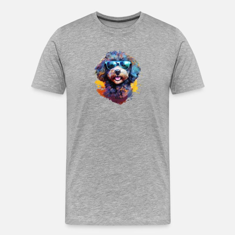 Kleinpudel mit Sonnenbrille - Männer Premium Bio T-Shirt - Grau meliert