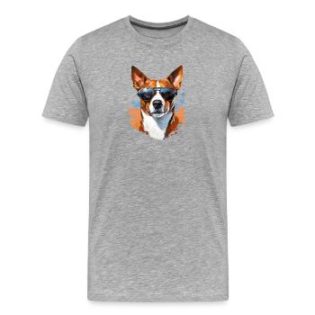Basenji mit Sonnenbrille - Männer Premium Bio T-Shirt - Grau meliert - Vorne - Damien (186cm)