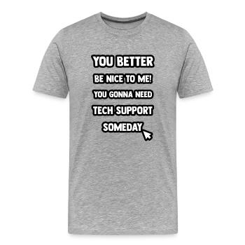 Tech Support - Männer Premium Bio T-Shirt - Grau meliert - Vorne - Damien (186cm)
