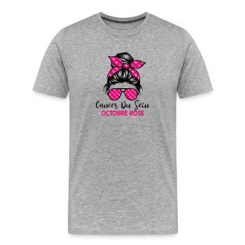 Cancer du Sein Octobre Rose Ruban Femme Sensibilis - T-shirt bio Premium Homme - gris chiné - Devant - Damien (186cm)
