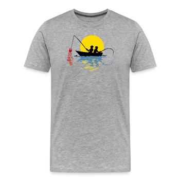 Angler in a boat - Men's Premium Organic T-Shirt - heather grey - Front - Damien (186cm)
