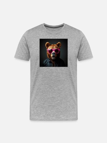 Ours brun rock n roll - T-shirt bio Premium Homme - gris chiné