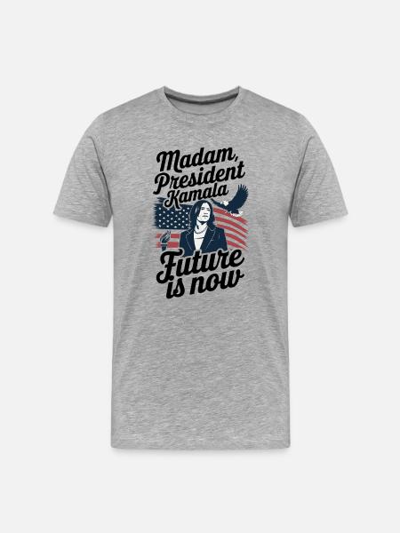 MADAM PRESIDENT KAMALA, FUTURE IS NOW - Men's Premium Organic T-Shirt - heather grey