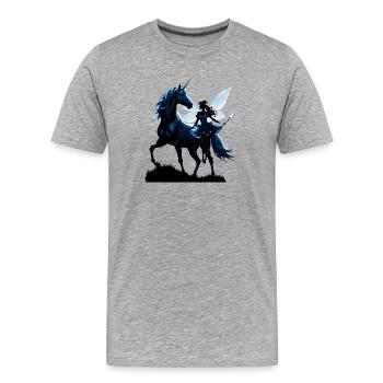 La fée et la licorne : une aventure nocturne. - T-shirt bio Premium Homme - gris chiné - Devant - Damien (186cm)