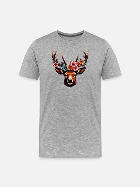 Deer with Flowers - Men's Premium Organic T-Shirt - heather grey