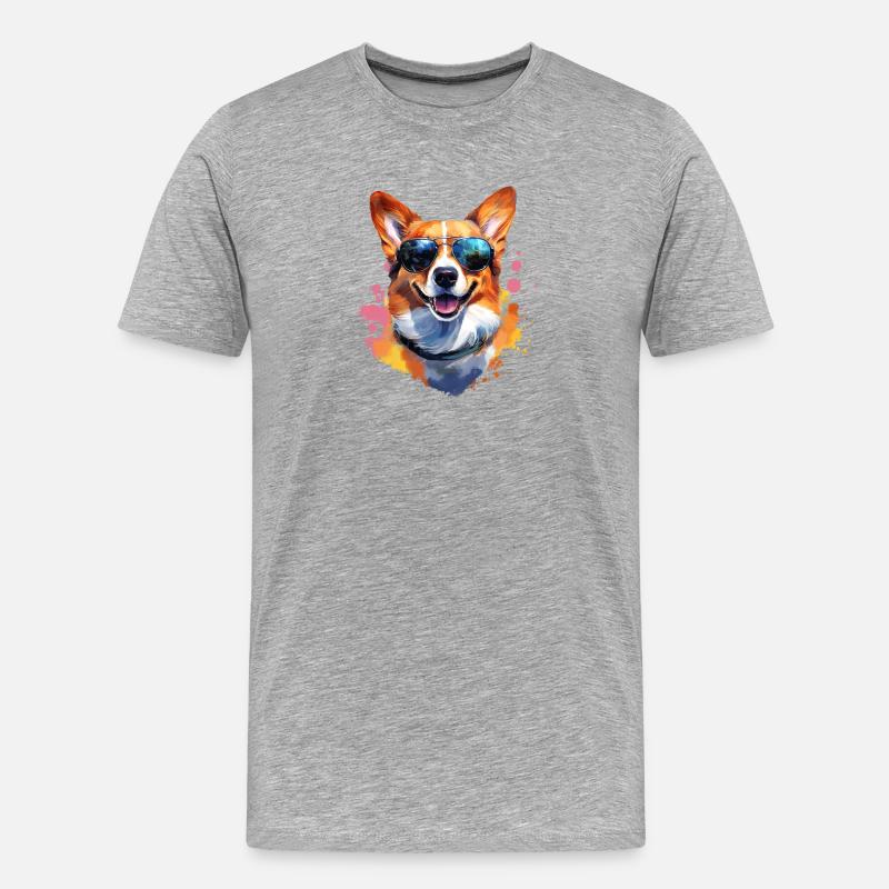 Corgie mit Sonnenbrille - Männer Premium Bio T-Shirt - Grau meliert