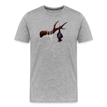 Flughund mit Ast, Rosenkränze, verschenken - Männer Premium Bio T-Shirt - Grau meliert - Vorne - Damien (186cm)