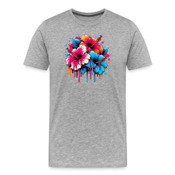 Hibiskusblüten - Männer Premium Bio T-Shirt - Grau meliert - Vorne - Damien (186cm)