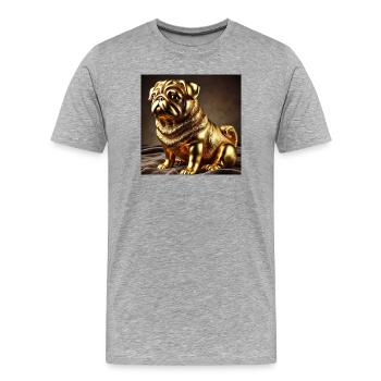 Goldener Pug Skulptur - Männer Premium Bio T-Shirt - Grau meliert - Vorne - Damien (186cm)