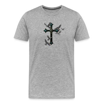 Vogelschwarm, Kreuze, gothic motiv - Männer Premium Bio T-Shirt - Grau meliert - Vorne - Damien (186cm)