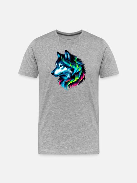 Wolf - Männer Premium Bio T-Shirt - Grau meliert