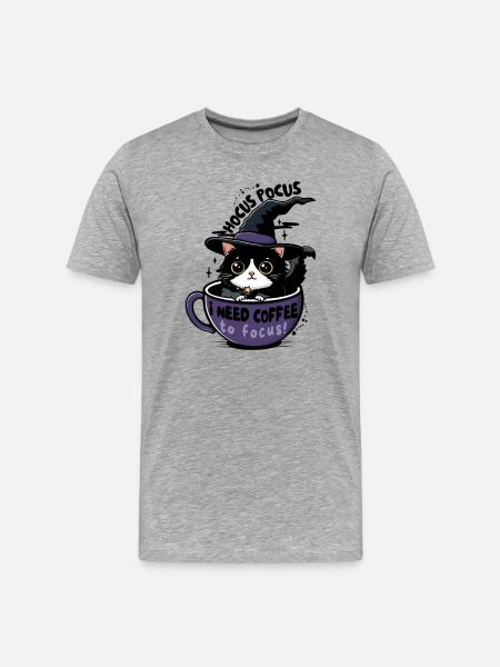 Coffee Witch Cat  - Men's Premium Organic T-Shirt - heather grey