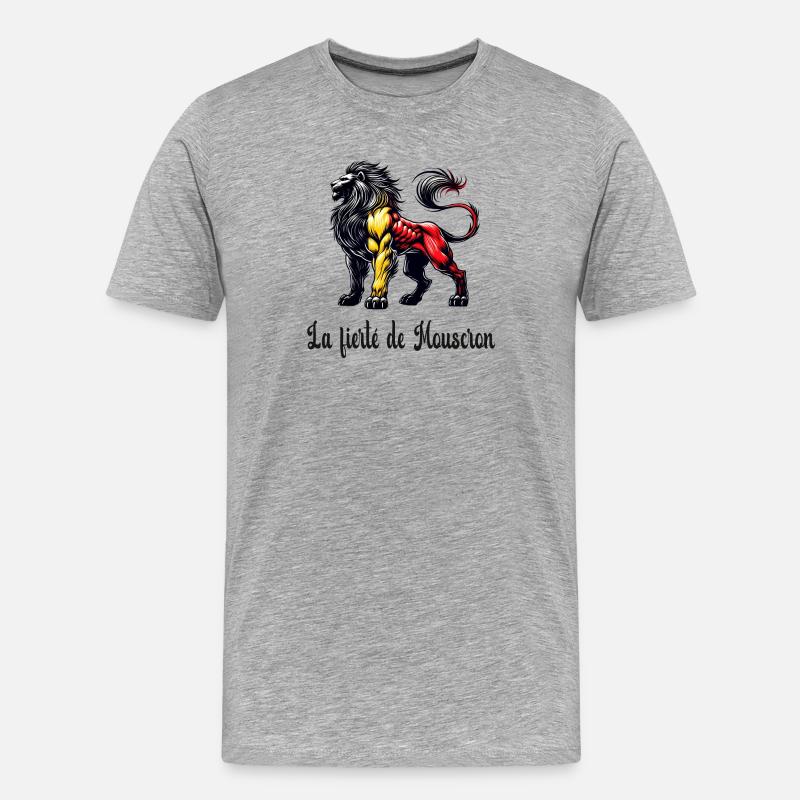 Mouscron Löwe Flaggen Design - Männer Premium Bio T-Shirt - Grau meliert