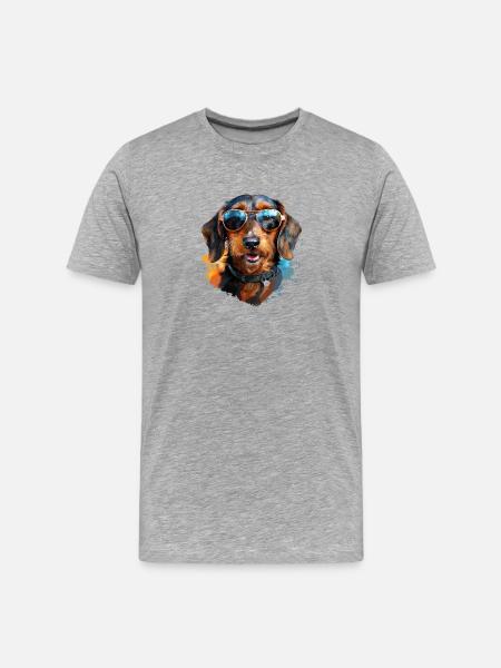 Wire-haired dachshund with sunglasses - Men's Premium Organic T-Shirt - heather grey