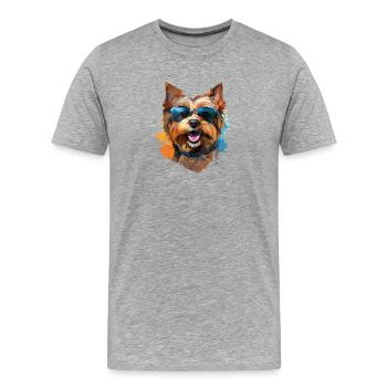 Yorkie with sunglasses - Men's Premium Organic T-Shirt - heather grey - Front - Damien (186cm)