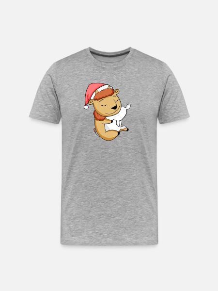 Bison Cute Tired Sleeping In Christmas - Men's Premium Organic T-Shirt - heather grey